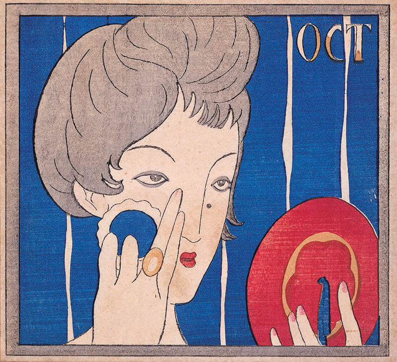 《化粧の秋（『婦人グラフ』表紙絵）》1924(大正13)年　木版　夢二郷土美術館蔵