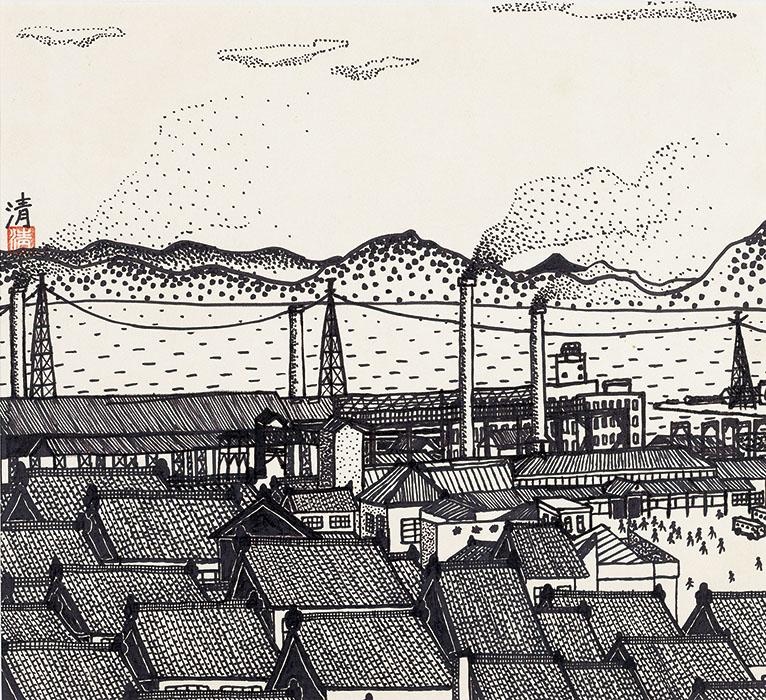 《関門海峡》1956（昭和31）年／ペン画
©Kiyoshi Yamashita / STEPeast 2024