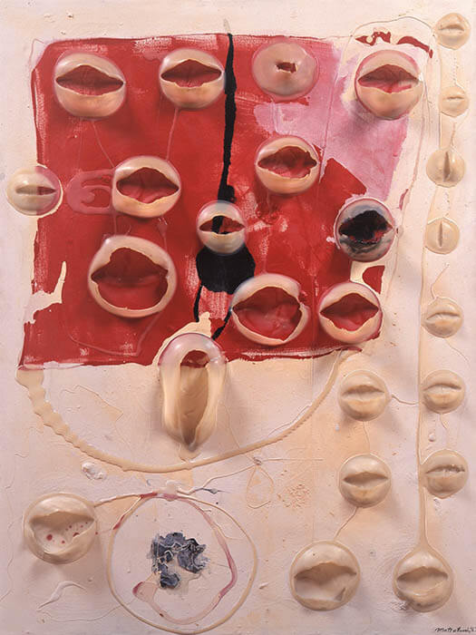 松谷武判 《繁殖の63-130》　1963年　ビニール接着剤、アクリル、板　芦屋市立美術博物館蔵