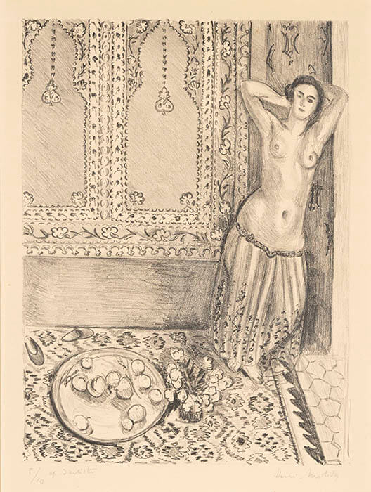 アンリ・マティス≪果物皿の傍に立つオダリスク≫1924年　リトグラフ、紙・37.7×27.5㎝