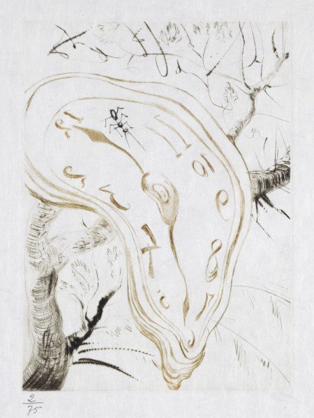 《やわらかい時計》（『15の版画集』より）1968年、エングレーヴィング、17.5×12.5cm　©Salvador Dalí, Fundació Gala-Salvador Dalí, JASPAR Tokyo, 2024 E5527