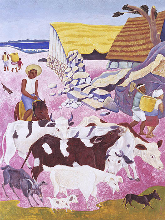 《農漁の図》1943年　油彩／紙・板　東京都現代美術館