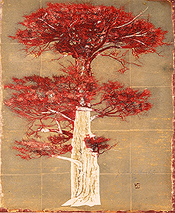星襄一《老樹》1975　木版画