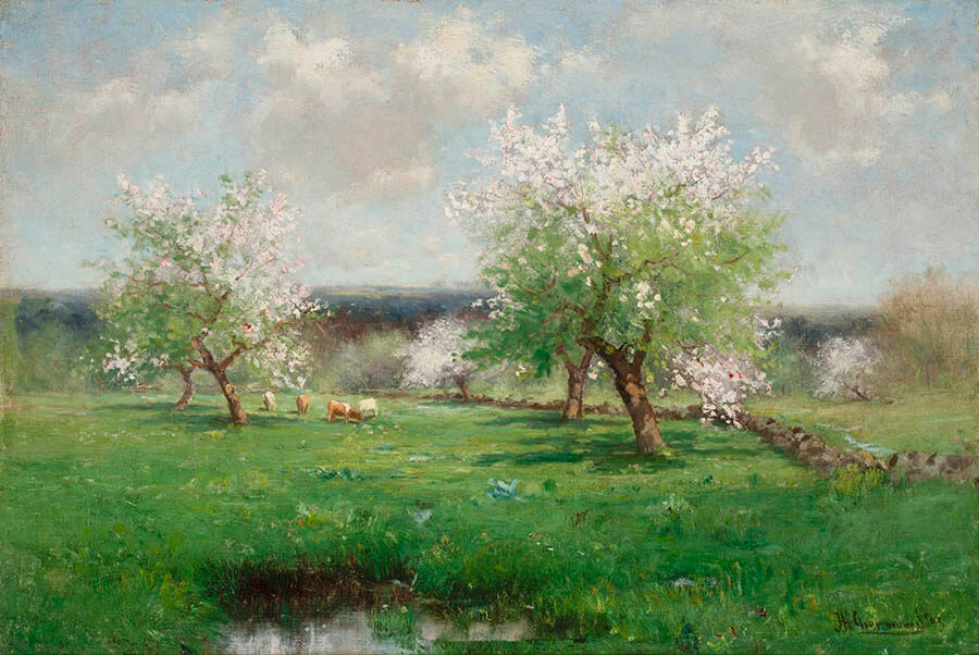 《リンゴ園》ジョゼフ・H・グリーンウッド　1903年　油彩、カンヴァス　50.8×76.2cm　ウスター美術館