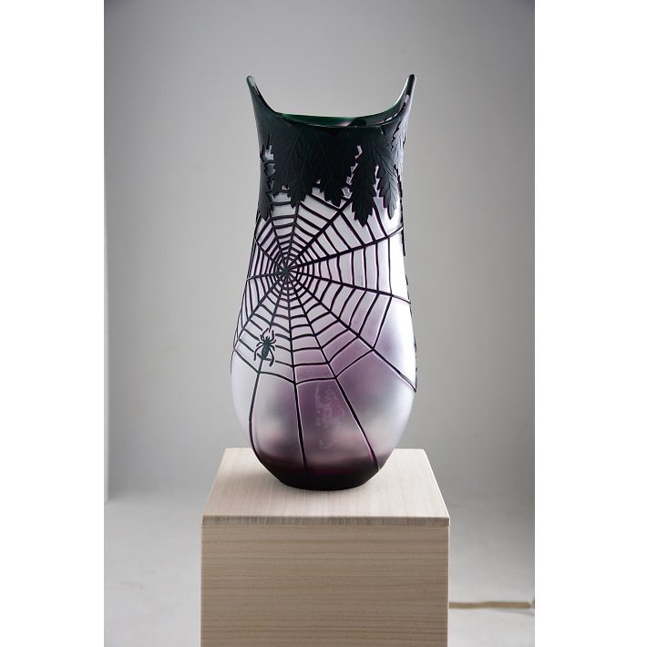 高橋時代【花瓶『蜘蛛』】サンドブラスト、径20×高さ45cm