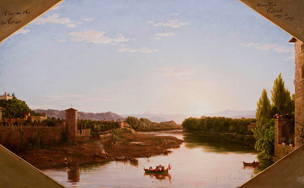 《アルノ川の眺望、フィレンツェ近郊》トマス・コール　1837年　油彩、カンヴァス　84.5×135.3cm　ウスター美術館