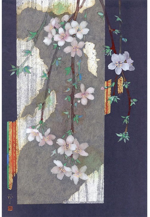 武田 裕子「花降る窓」
サイズ：6号
岩絵の具、金箔、銀箔、墨、楮紙、紙本