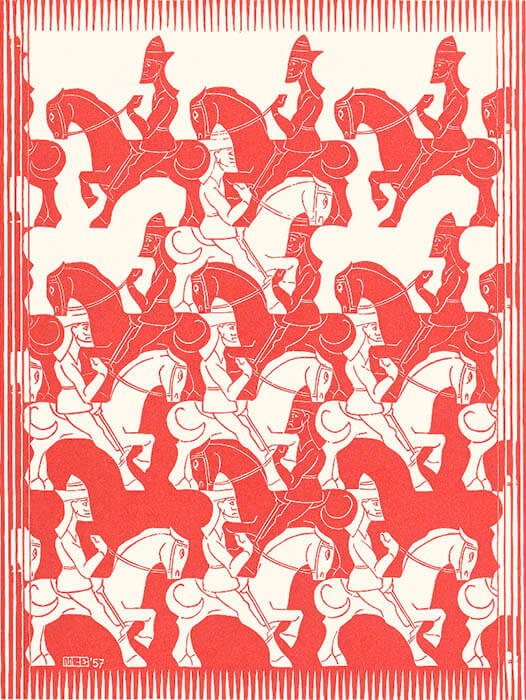 《平面の正則分割 Ⅲ》 1957年、木版　Maurits Collection, Italy / All M.C. Escher works
© 2024 The M.C. Escher Company, Baarn, The Netherlands. All rights reserved mcescher.com