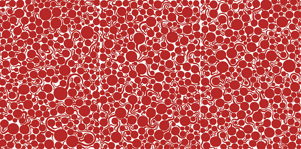 草間彌生《命の炎―杜甫に捧ぐ》1988　アクリル・キャンバス　194×390cm　個人蔵　© YAYOI KUSAMA