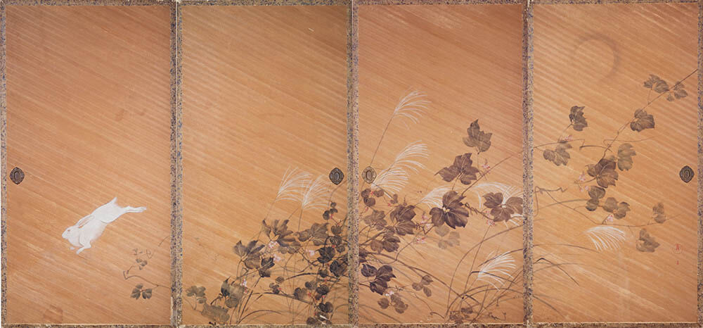 「秋草兎図 襖」酒井抱一筆　江戸時代・19世紀　三井記念美術館蔵