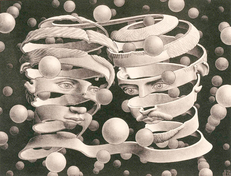 《婚姻の絆》 1956年、リトグラフ　Maurits Collection, Italy / All M.C. Escher works
© 2024 The M.C. Escher Company, Baarn, The Netherlands. All rights reserved mcescher.com