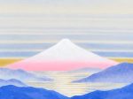 「CURRENT W-1746富士山から宇宙へ・曙（赤富士）」 26.5ｘ37.5cm 額付き パネルに和紙・混合技法 2024年