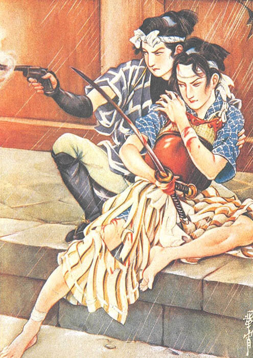 「雨中の銃声」『日本少年』昭和５（１９３０）年６月号口絵　高畠華宵／画