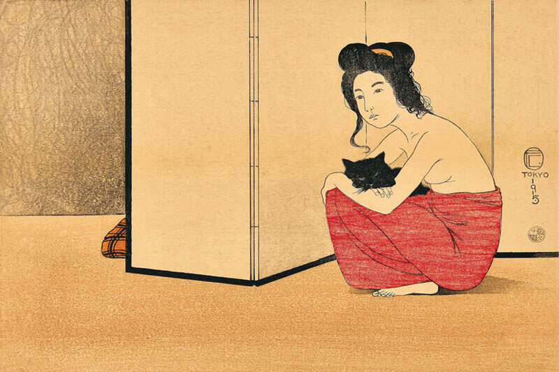 フリッツ・カペラリ《黒猫を抱く女》　大正４年(1915)　渡邊木版美術画舗蔵