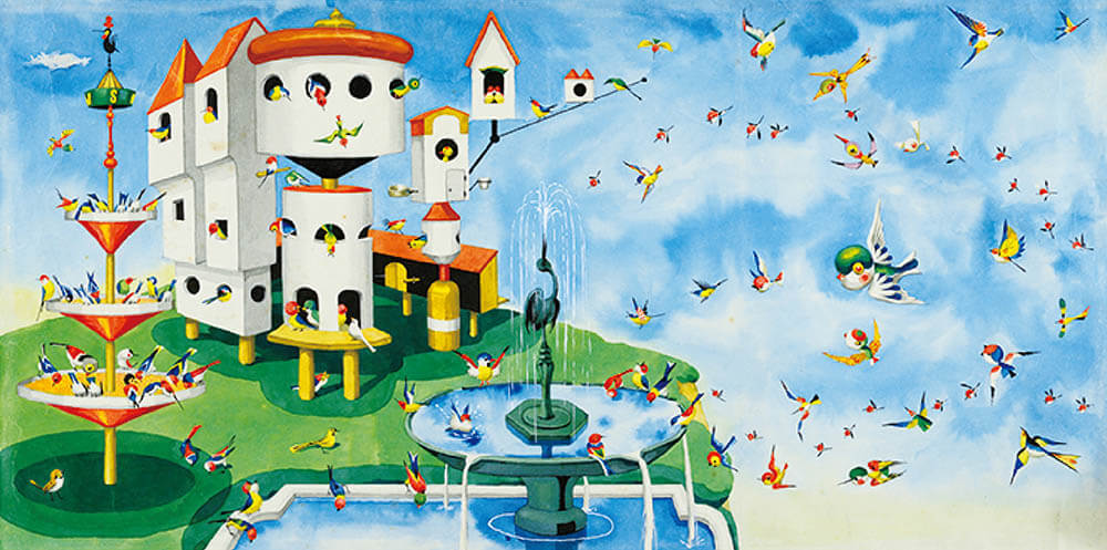 《ことりのくに》水彩、紙 1955年
イルフ童画館所蔵 ©岡谷市・イルフ童画館