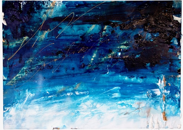 ayaka nakamura 「Through wind 風の隙間 雲の流れ それはいつでも」 65×91×2.5cm アクリル絵の具、メッキ調顔料、キャンバス