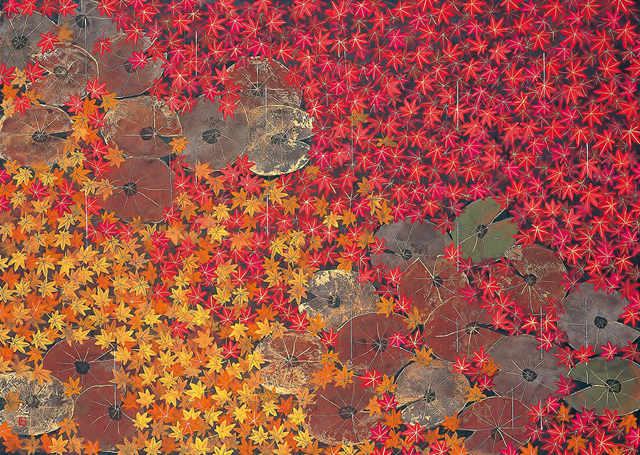 平松礼二《池に紅葉》2013年 65.2×90.9cm 成川美術館蔵