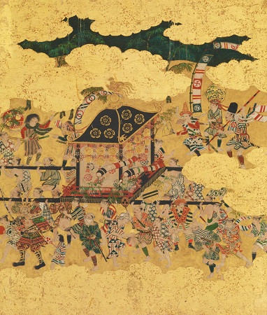伝土佐光吉《十二ヶ月風俗図》(桃山時代、16世紀)より「六月 祇園会の神輿渡御」