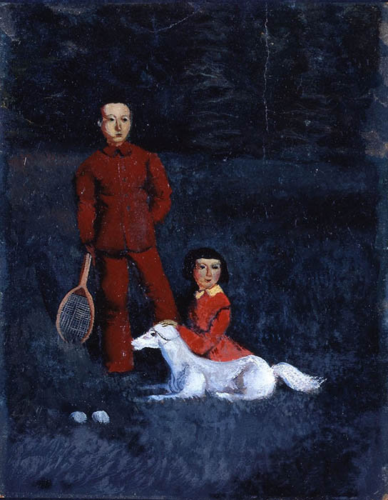《ラケットを持つ少年と少女と犬》1922(大正11)年頃
