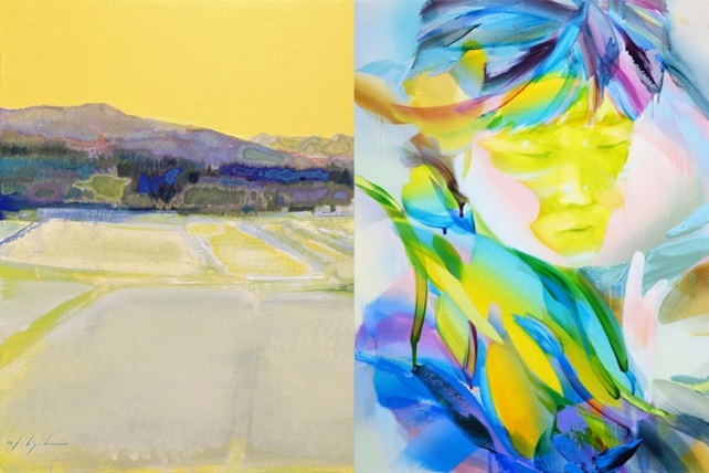左／関口雅文「穏やかな風が吹く頃に」
F20
キャンバスに油彩

右／城愛音「白日」
83×60.6cm
Oil, acrylic on canvas