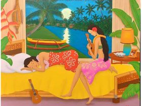 「Dream of Coco Palms （ココパームスの夢）」 （キャンバスにアクリル絵の具、アクリル画、F20号）