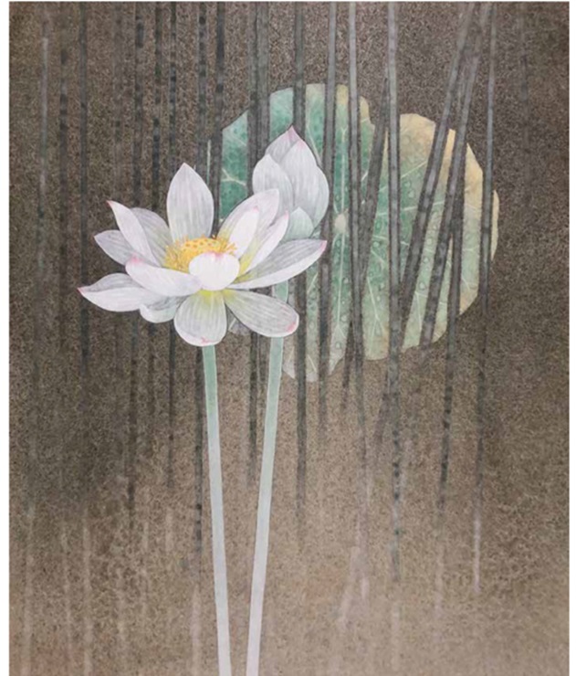「美しく咲く」 （和紙・日本画材、日本画、F8号）
