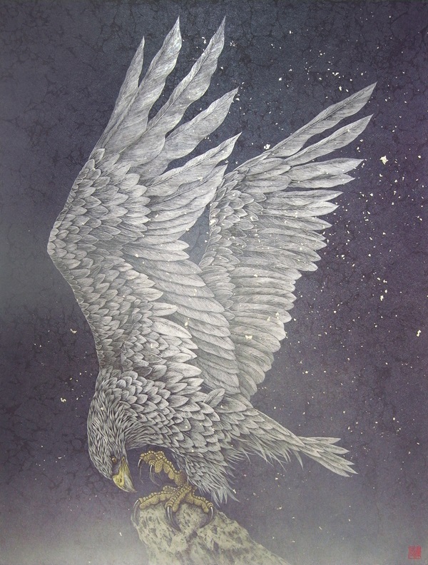 金澤隆「孤高の鳥」
岩彩、P25号