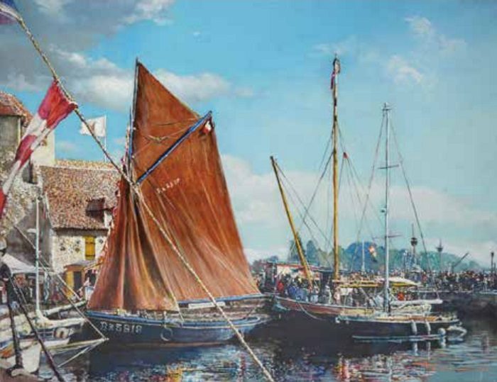 竹内康行油絵展「オンフルールの港（フランス）」P15号