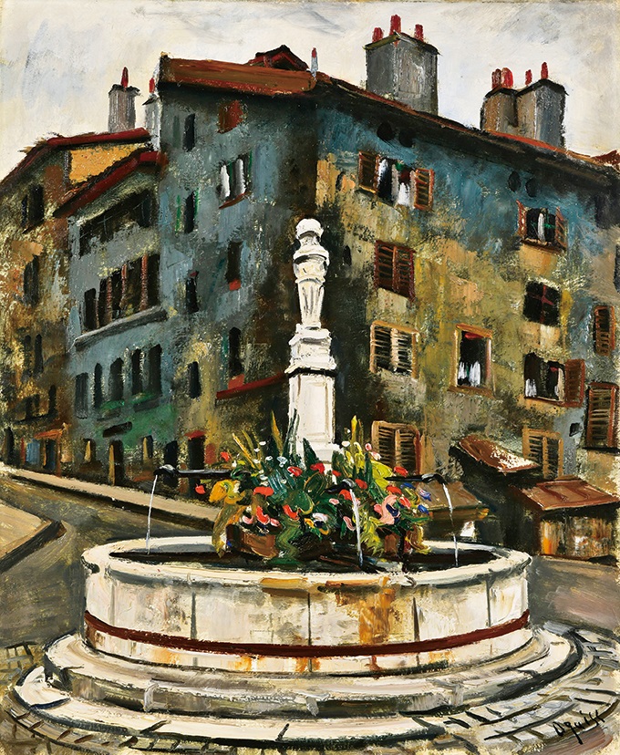 荻須高徳「ジュネーブの古い町の噴水 ブードウ・フール広場」 73.0×60.0cm
額装・キャンバス・油彩・荻須美代子鑑定証書
2001年 生誕100年記念荻須高徳展 朝日新聞社No.46出品
荻須高徳カタログレゾネ 求龍堂 掲載番号392