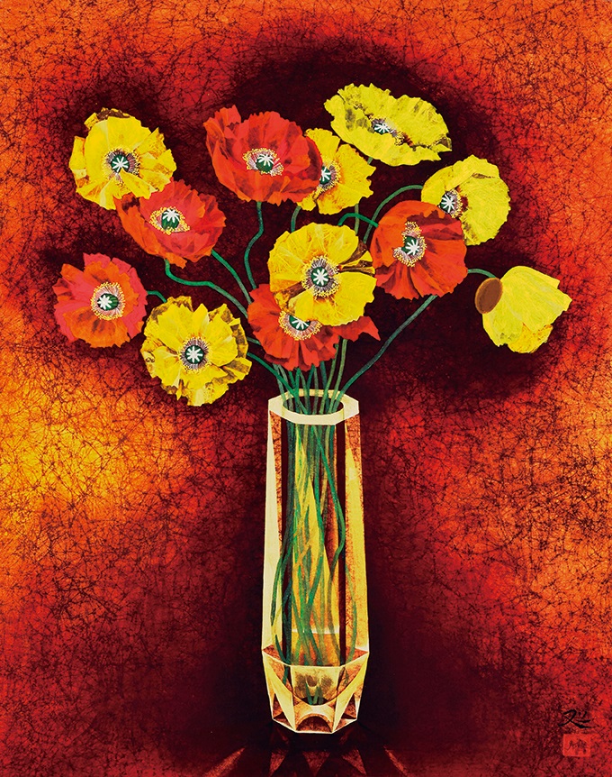 加山又造「ひなげし」 61.5×50.0cm
額装・紙本・共シール・加山哲也鑑定書