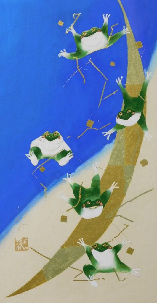 「Flying Frog! 〜月と遊ぶ蛙たち〜」
箔・岩絵具・紙本彩色　M6号