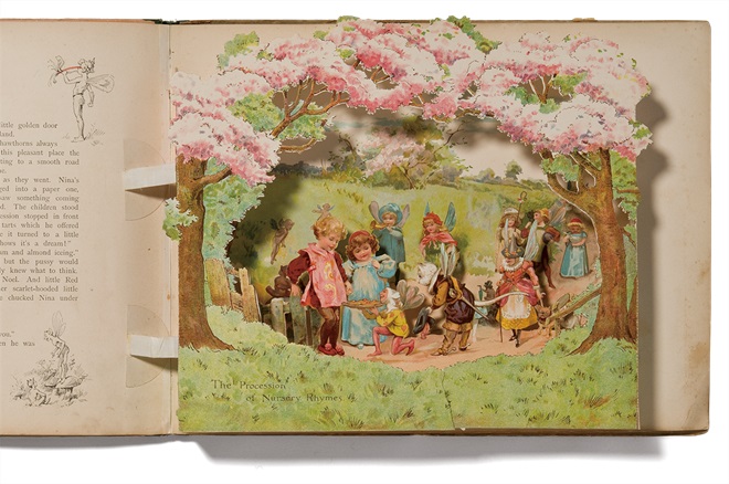 Frederic Edward Weatherly『Peeps into Fairyland（妖精の国を覗き見る）』Ernest Nister、1896年頃、武蔵野美術大学美術館・図書館蔵

