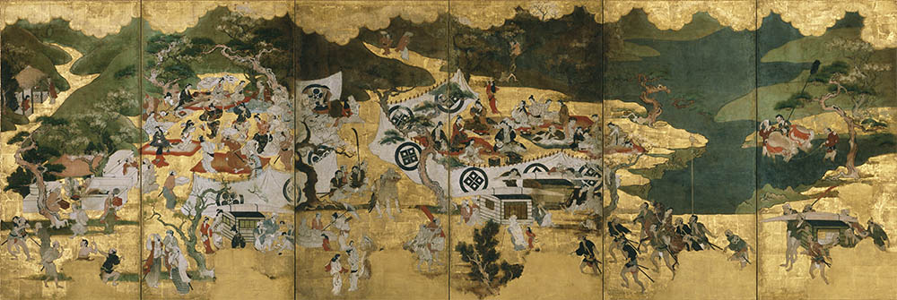 重要文化財　花下遊楽図屏風　六曲一隻　江戸時代　相国寺蔵　Ⅰ期展示