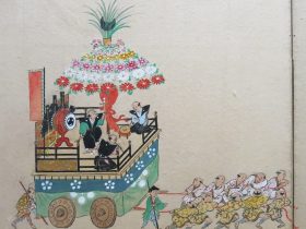 幻の坂下町「大神楽山車」《紙本著色高岡御車山祭礼行列絵巻屏風》江戸後期、高岡市立博物館蔵