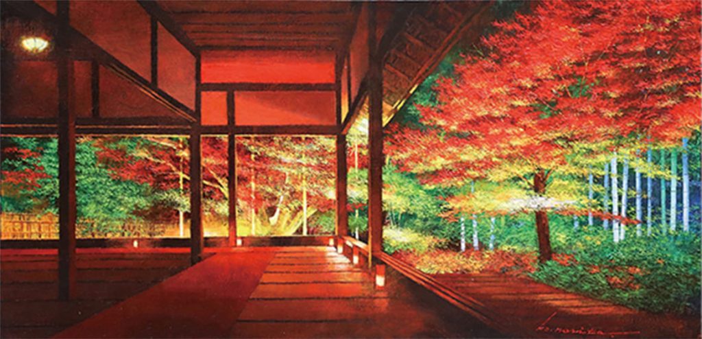 「宝泉院客殿紅葉」 油彩、80×40cm