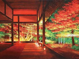 「宝泉院客殿紅葉」 油彩、80×40cm