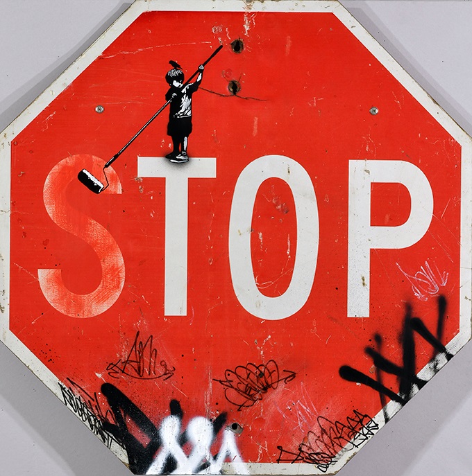 「Aim For The TOP / Vintage Road Sign Graffiti」76.0×76.0cm