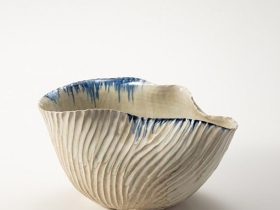 斑唐津碧彩鎬花器 径35.0×22.7×高さ19.0cm