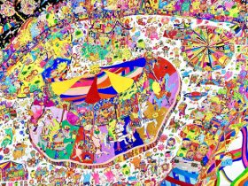 「夢の遊園地」 2024年　アクリル絵の具 54㎝x78㎝