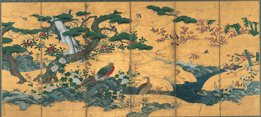 重要文化財「四季花鳥図屏風」室町時代　狩野元信筆　(展示期間11/17〜12/8)