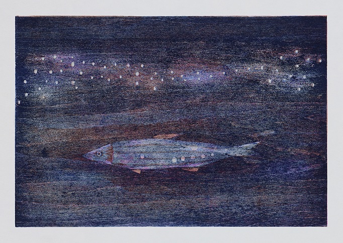 「夜の魚」
和紙、水性木版画
H13.5×W20cm
2023