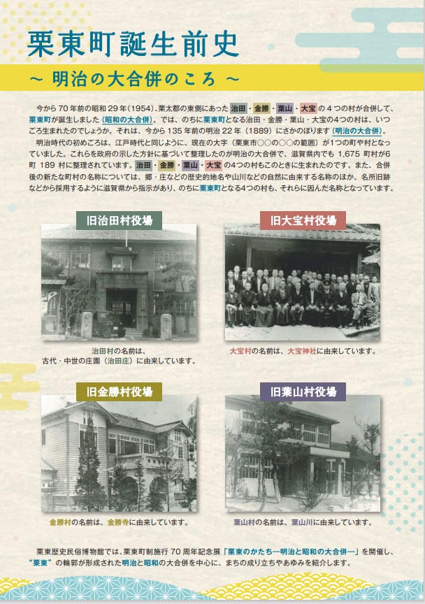 栗東町制施行70周年記念展「栗東のかたち―明治と昭和の大合併―」栗東歴史民俗博物館