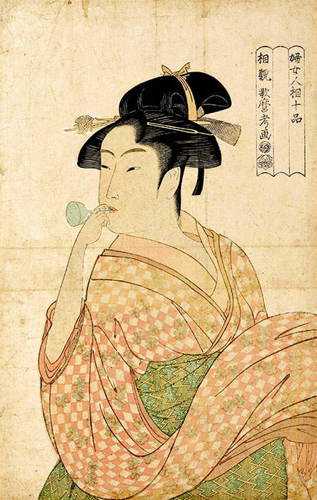 婦女人相十品　ポッピンを吹く娘　喜多川歌麿筆　寛政4～5年（1794～93）頃　東京国立博物館