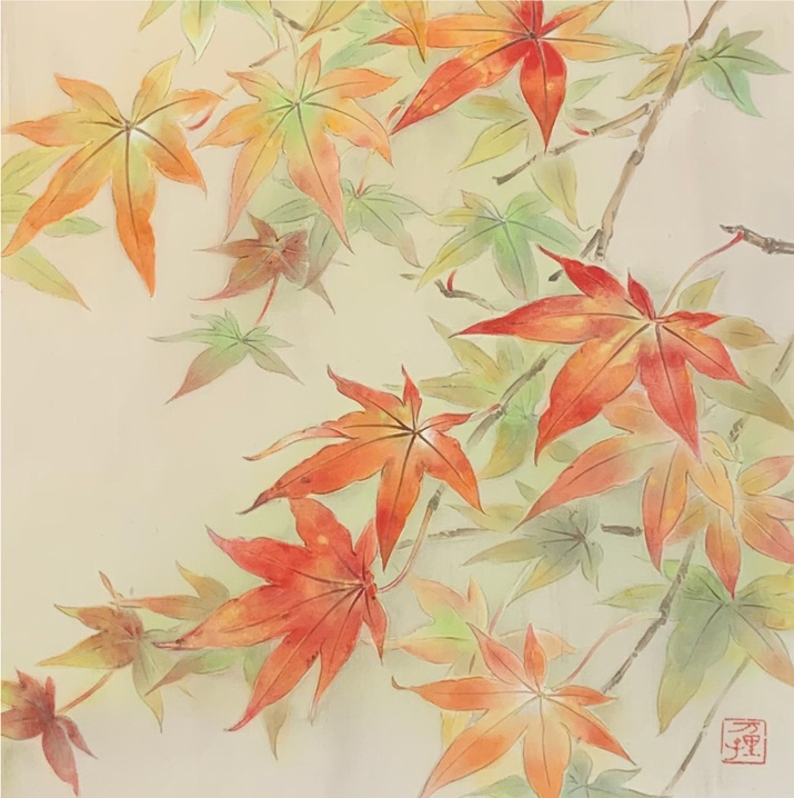 紅葉狩」</span>s3号<br />絹本　着彩