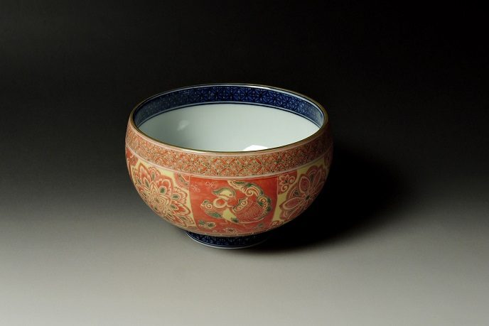 伊藤嘉英 「正倉院文様写し抹茶碗」 φ12.5×H7.8cm 磁器