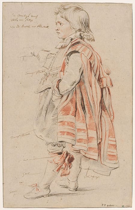 ペーテル・パウル・ルーベンス《アランデル伯爵の家臣、ロビン》1620年 ペン、褐色インク、黒と赤のチョーク、白チョークによるハイライト、黒インクによる枠線、紙
スウェーデン国立美術館蔵 ©Cecilia Heisser/Nationalmuseum