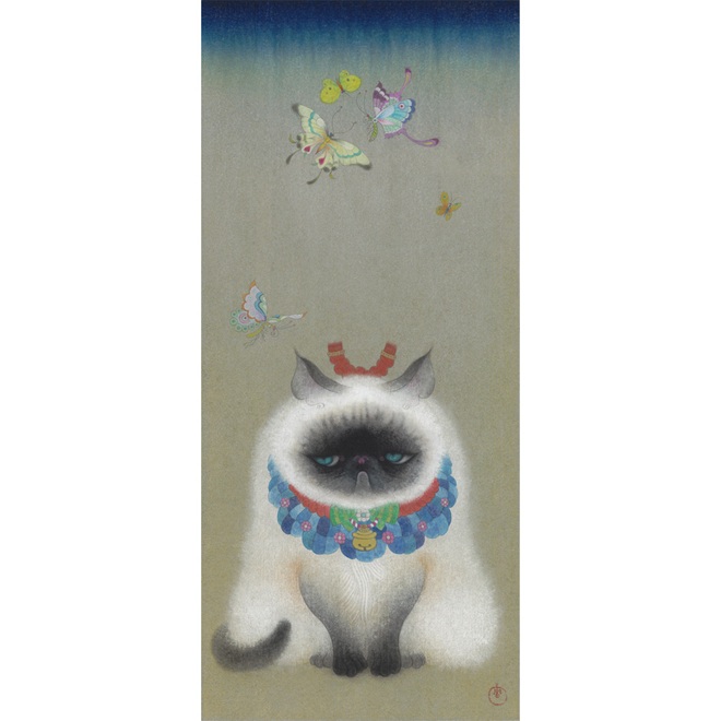 田島周吾（絵画）
「六蝶猫鎮座図」
W18×D41cm