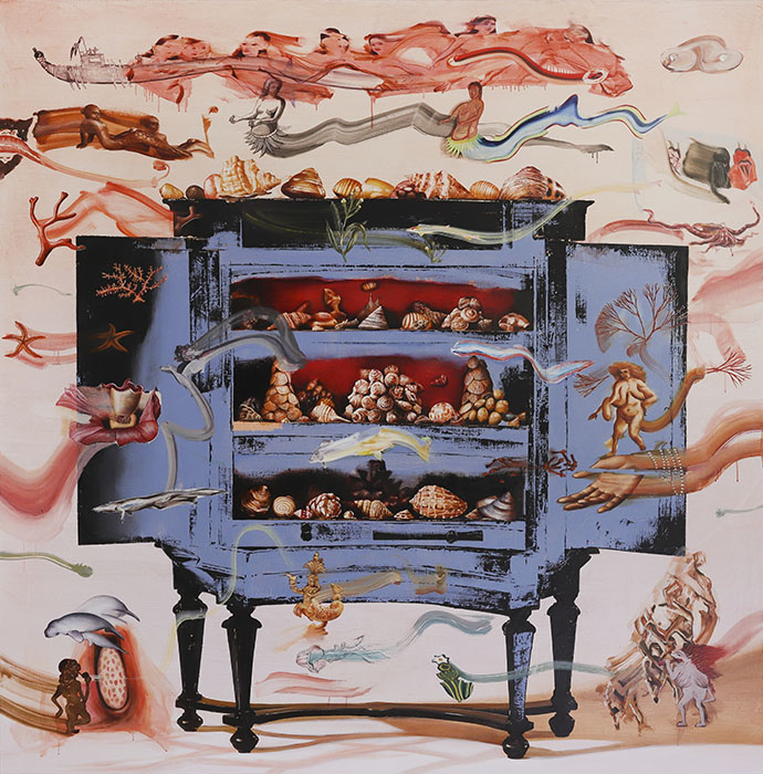 《Curiosity cabinet from Ambon》2022　油彩、キャンバス　194×194 cm　TAKEUCHI COLLECTION