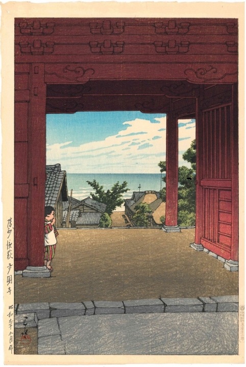 「房州浜萩多門寺」
1934年　木版画
約36×24cm