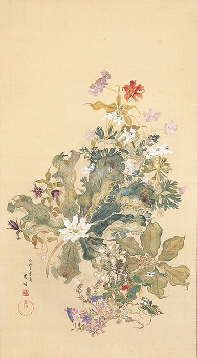 石崎光瑤《白山の霊華》 明治43年（1910）頃　絹本着色　一幅　南砺市立福光美術館蔵